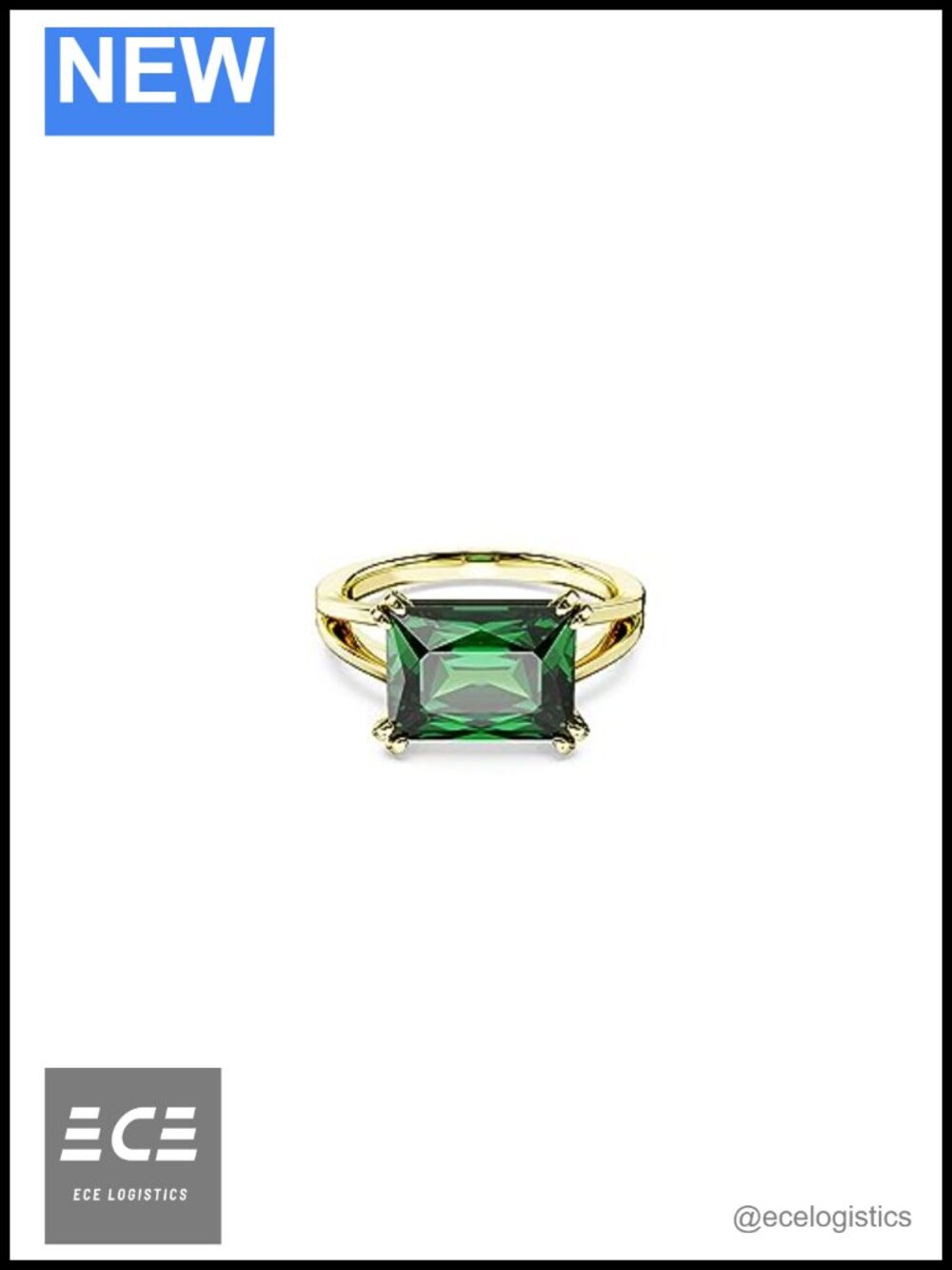 Swarovski Crystal Cocktail Ring Gold-Tone Prong Setting US 7